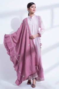 LIGHT PINK GOTA DOUBLE LAYERED COTTON KURTA WITH PANT & DUPATTA