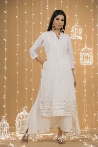 WHITE GOTA COTTON KURTA