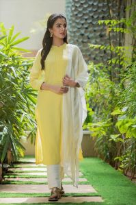 YELLOW COTTON MANDARIN COLLAR KURTA