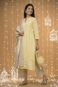 YELLOW GOTA COTTON KURTA