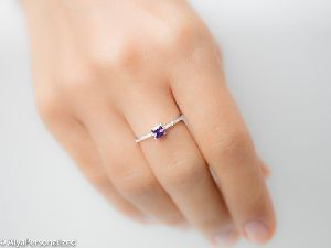 Amethyst Ring - Princess Cut Ring - Silver