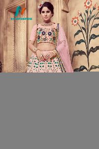 Light Pink Silk Rubber Foil Embroidered Lehenga