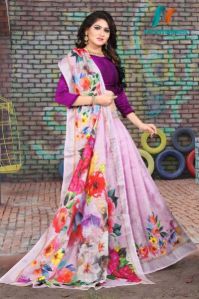 Light purple Chanderi Flower Digital printed Saree