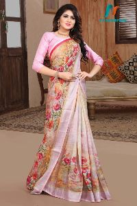 Pink Chanderi Flower Digital printed Saree