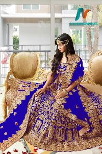 Velvet Blue Embroidered Lehenga