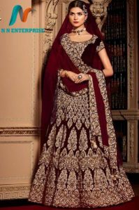 Velvet Maroon Kasab Embroidered Lehenga