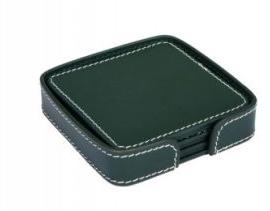 Dark Green Leather Square Coaster