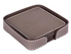 Elephant Grey Leather Square Coaster