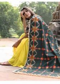 Poison Green Heavily Aari Embroidered Khadi Dupatta