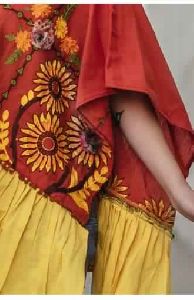 Rust Sunflower Embroidery Assymetric poncho