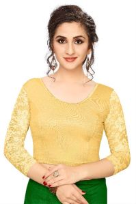 Jelite Premium womens golden shimmer three fourth net sleeve saree blouse