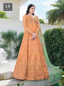 Orange Color Silk Designer Anarkali Suit