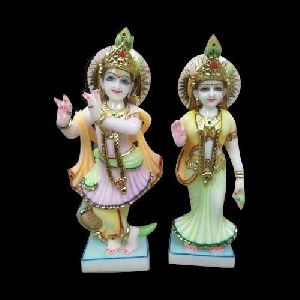 Multicolor Marble Radha Krishna Statue