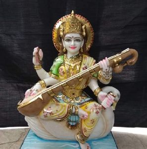 Marble Sarswati Stone Statue