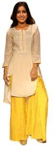 off white Kurti with Yellow Bottom