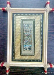 Palm Leaf Painting With Golden Grass Frame