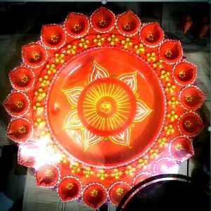 Shrii Ganesh Collections Coloured Diya Plate 18 Inch 21 Diya