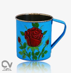 Hand Painted Enamelware Rose Design Mug