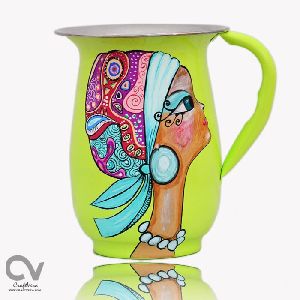 Kashmiri Hand Painted Enamelware Stainless Steel Girl Motif Jug