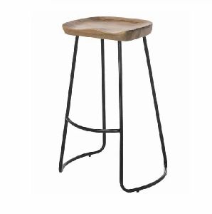 Wooden Top Bar Stool with Iron Legs