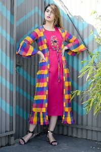 Cotton Slub Rani Pink Kurti