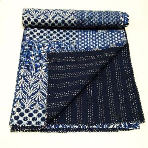 Indigo Print Multi Patch Work Bedsheet