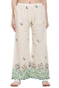 Womens Chikankari Palazzo Pant _ Creame