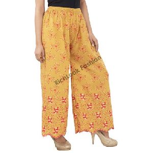 WOMEN'S COTTON CHIKAN EMBROIDERY PALAZZO PANT