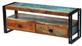 Solid Reclaimed Wood and Steel Frame T.V Stand