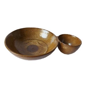 Brown Round Chip and Dip Bowl