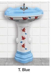 T Blue Vitrosa Big Sterling Pedestal Wash Basin