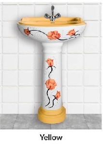 Yellow Vitrosa Star Gold Pedestal Wash Basin