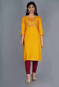 NIT-558 Women Yellow Rayon Kurta