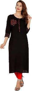 Ethnic Women's Black Rayon Casual Kurta