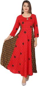 Women Red Rayon A-line Prnted Kurta