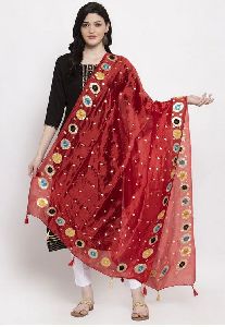 Red Printed Silk Dupatta