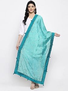 Turquoise Polka Dot Silk Dupatta