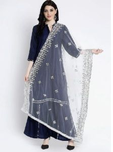 White Embellished Net Dupatta