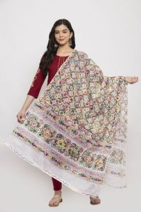 White Embroidered Net Dupatta