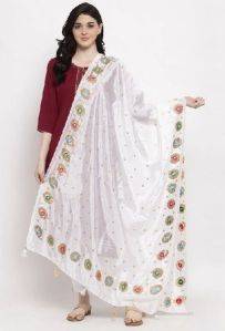 White Printed Silk Dupatta