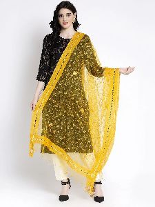 Yellow Embroidered Net Dupatta