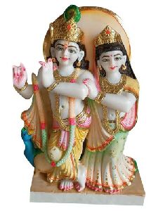 Multicolor Marble Radha Krishna Statue