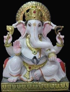 Painted Marble Ganesh Statue