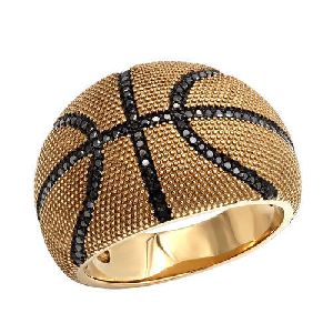 0.50 Ct. Black Diamond Slam Dunk Basketball Ring In 14k Yellow Gold