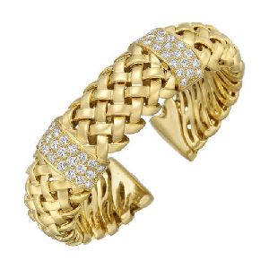 Round White Diamond Hip Hop Beacelet In 14k Yellow Gold For Men's