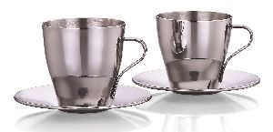 Stainless Steel Cup and Saucer Set of 2