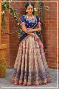 Semi Stitched Malai Satin Lehenga