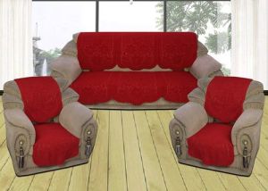 Red Velvet Sofa Cover Set