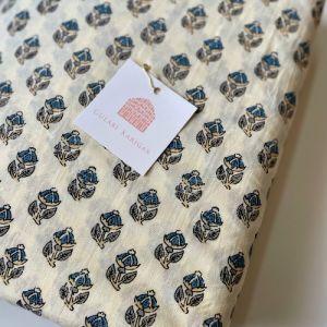 Small Blue Buta Handblock Running Fabric