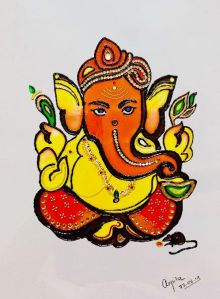 6 Inch A4 Paper Ganesha Colored Painting